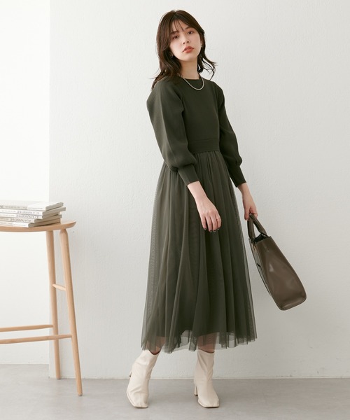 「natural couture」 ドッキングワンピース SMALL グレイッシュベージュ レディース_画像9