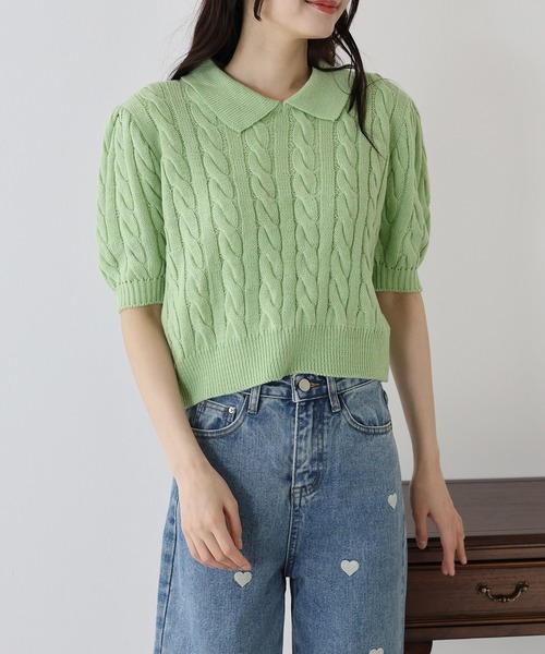 BLUEEAST（ブルーイースト） 半袖ニット MEDIUM ミント レディース