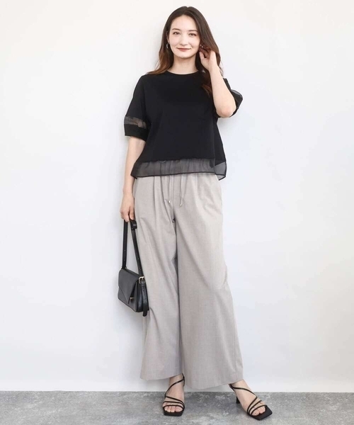 MK MICHEL KLEIN tシャツ シアー切替えランタンスリーブ