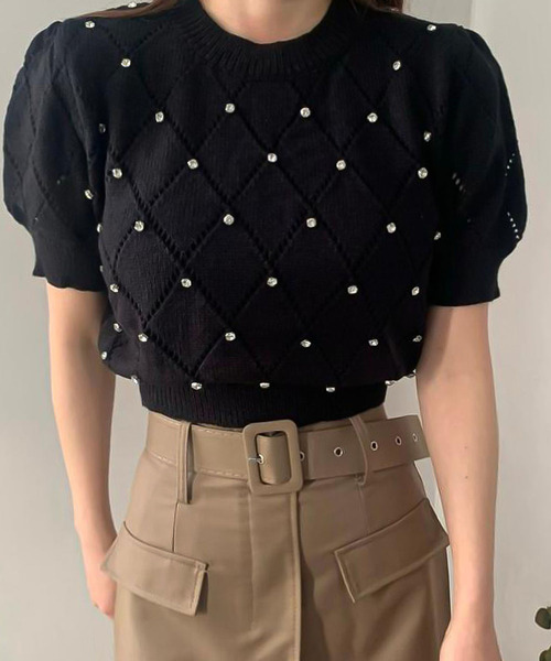 「Girly Doll」 「Doula Doula」半袖ニット F ブラック レディース_画像6