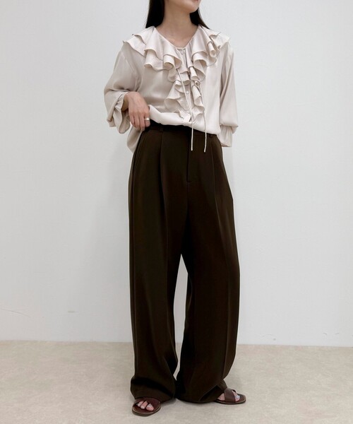 【おまけ付可】fredy emue ジョーゼット前あきブラウス fredy emue（フレディエミュ） ブラウス シャツ ボリュームフリル前
