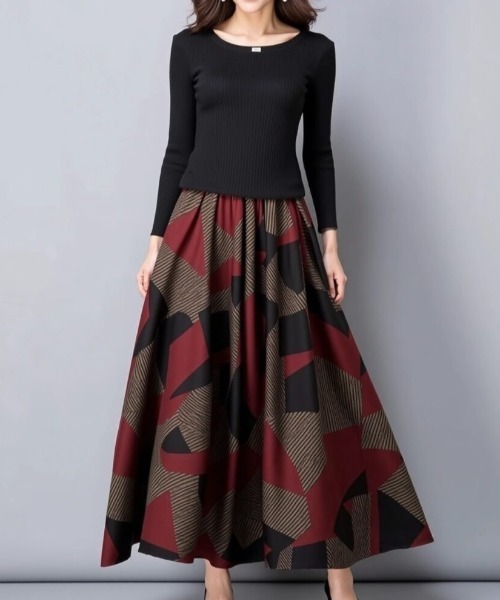 cammie スカート アソート幾何学プリントフレアスカート : ZOZOTOWN