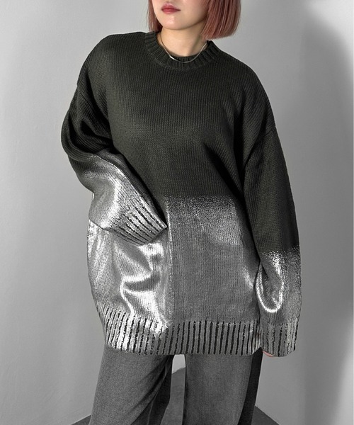 jiasecond. ニット セーター 「jiasecond.」箔プリントオーバーニット