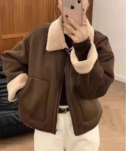 Mejoul ブルゾン アウター 「2025秋冬新作」フェイクムートン 裏ボア