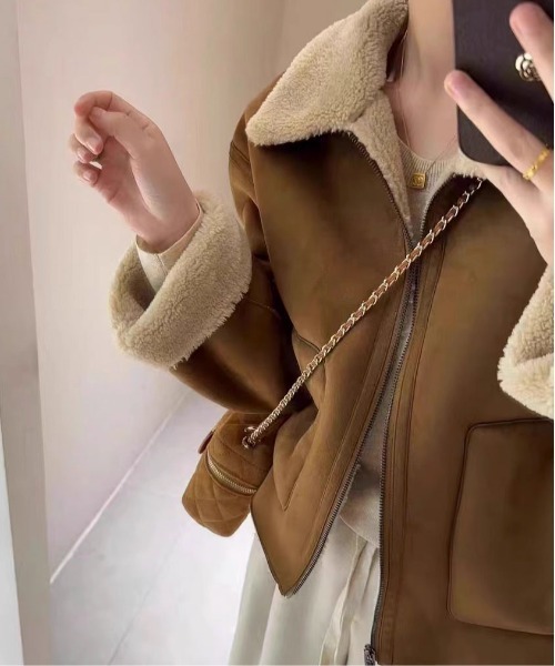 Mejoul ブルゾン アウター フェイクムートン 裏ボアジップブルゾン