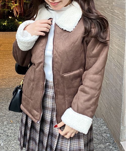 Mejoul ブルゾン アウター フェイクムートン 裏ボアジップブルゾン