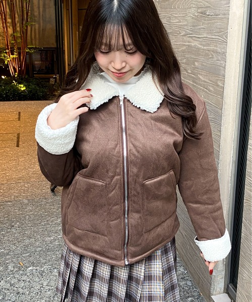 Mejoul ブルゾン アウター フェイクムートン 裏ボアジップブルゾン