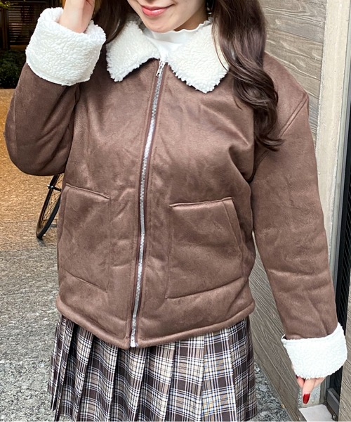 Mejoul ブルゾン アウター 「2025秋冬新作」フェイクムートン 裏ボア