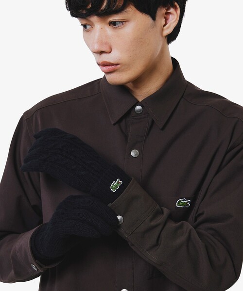 LACOSTE ブラック ニット手袋 ラコステ LACOSTE ジャージニットグローブ （ブラック