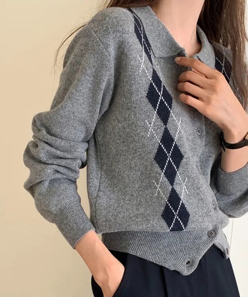 カーディガン アーガイル柄カーディガン レディース : ZOZOTOWN Yahoo
