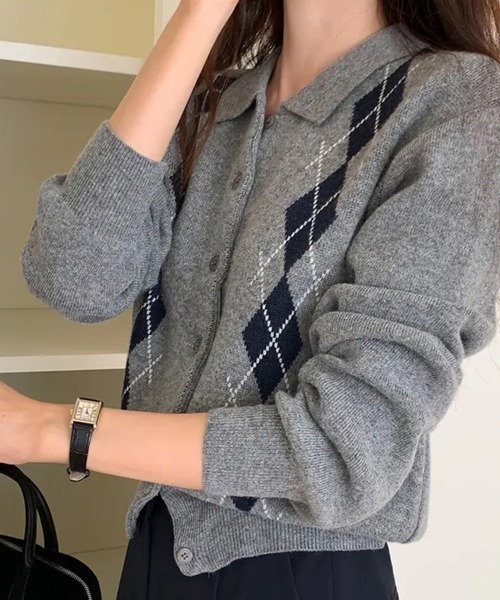 カーディガン アーガイル柄カーディガン レディース : ZOZOTOWN Yahoo