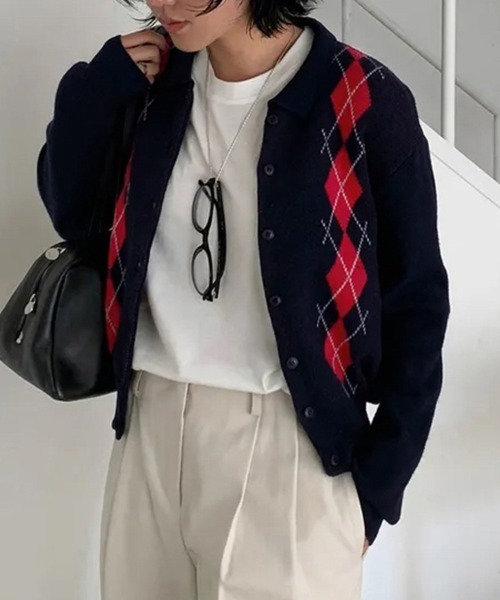 GANGSTERVILLE アーガイル柄カーディガン M GANGSTERVILLE アーガイル柄カーディガン M