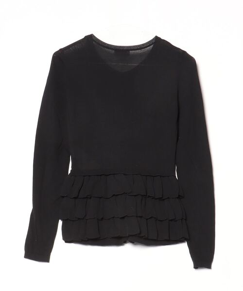 【レッドヴァレンティノ】ペプラムリボンカーディガン（S）ネイビー　ボーダー レッドヴァレンティノ】ペプラムリボンカーディガン（S）ネイビー