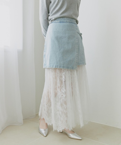 wonderful World ホワイトギャザースカート レース付き Freesia スカート レース切替ギャザーロングスカート : ZOZOTOWN Yahoo