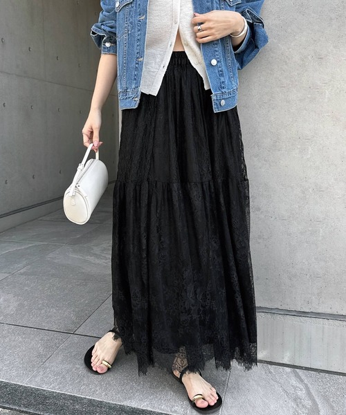 Freesia スカート レース切替ギャザーロングスカート : ZOZOTOWN Yahoo