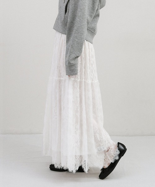 プリーツプリーズ ロングスカート レース切り替え ボタニカル 民族風 フレア プリーツプリーズ ロングスカート レース切り替え ボタニカル 民族風