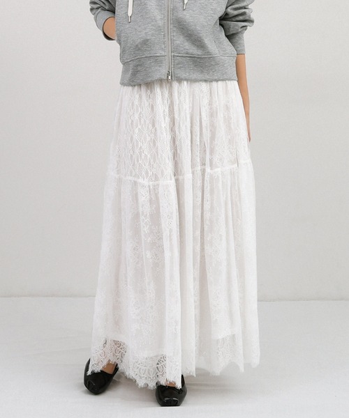 Freesia スカート レース切替ギャザーロングスカート : ZOZOTOWN Yahoo