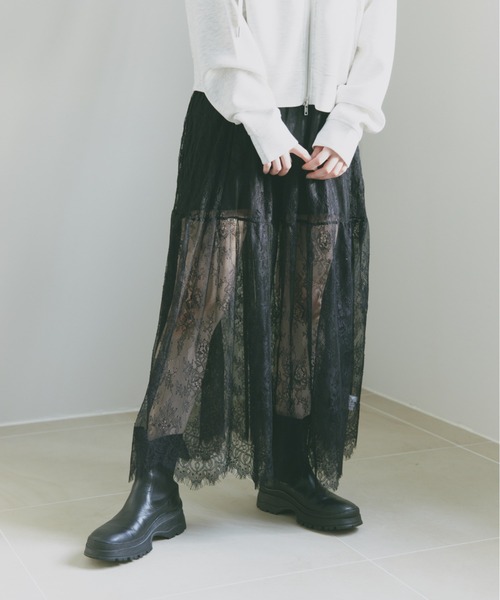 Freesia スカート レース切替ギャザーロングスカート : ZOZOTOWN Yahoo