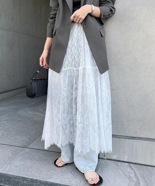 Freesia スカート レース切替ギャザーロングスカート : ZOZOTOWN Yahoo