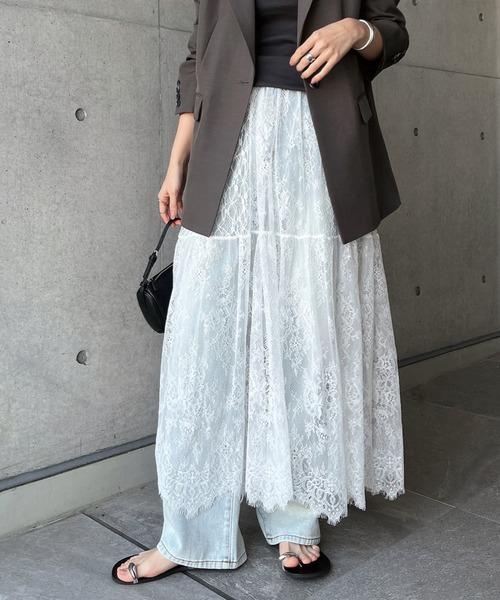 Freesia スカート レース切替ギャザーロングスカート : ZOZOTOWN Yahoo