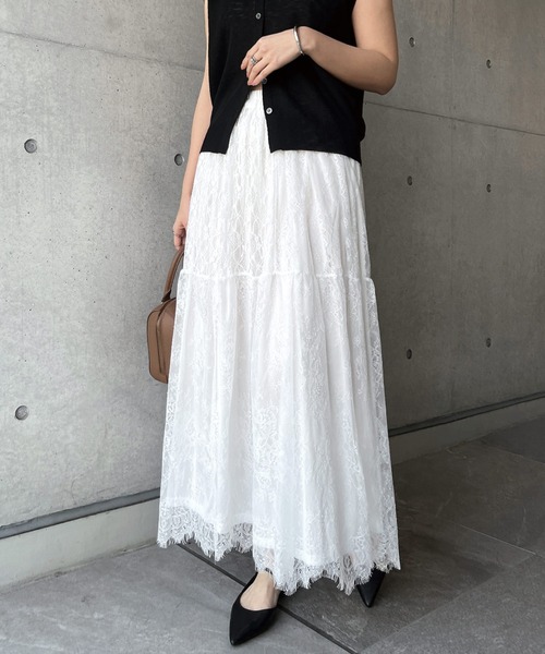 Freesia スカート レース切替ギャザーロングスカート : ZOZOTOWN Yahoo