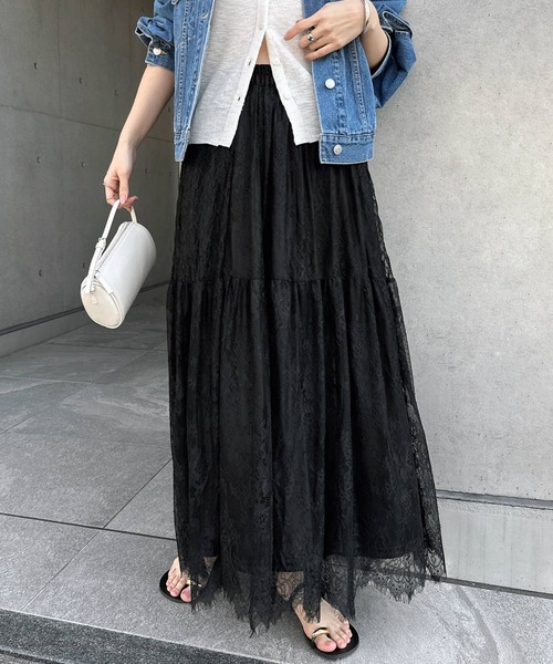 Freesia スカート レース切替ギャザーロングスカート : ZOZOTOWN Yahoo