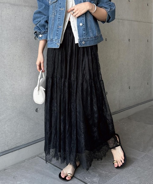 Freesia スカート レース切替ギャザーロングスカート : ZOZOTOWN Yahoo