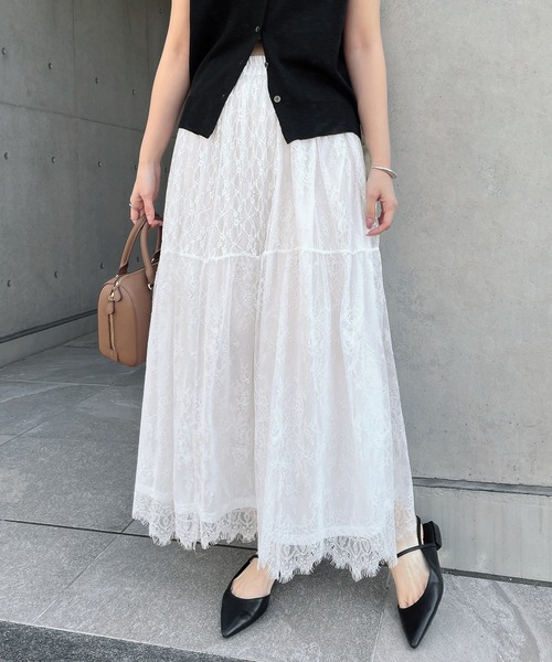 Freesia スカート レース切替ギャザーロングスカート : ZOZOTOWN Yahoo