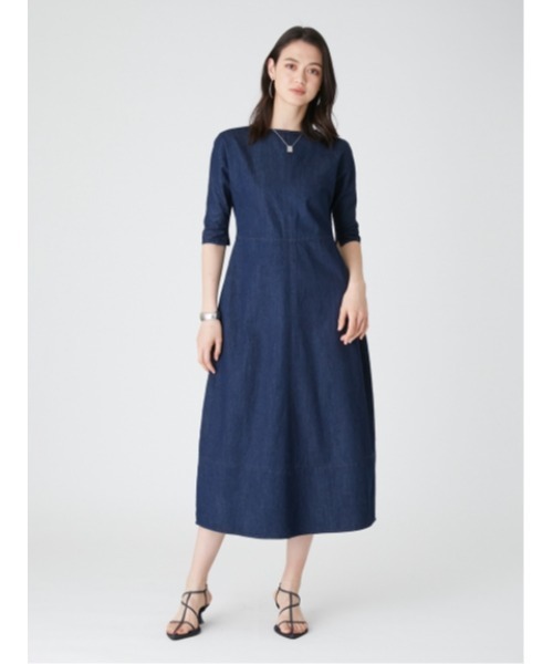 「Mila Owen」 7分袖ワンピース 1 インディゴブルー レディース_画像4
