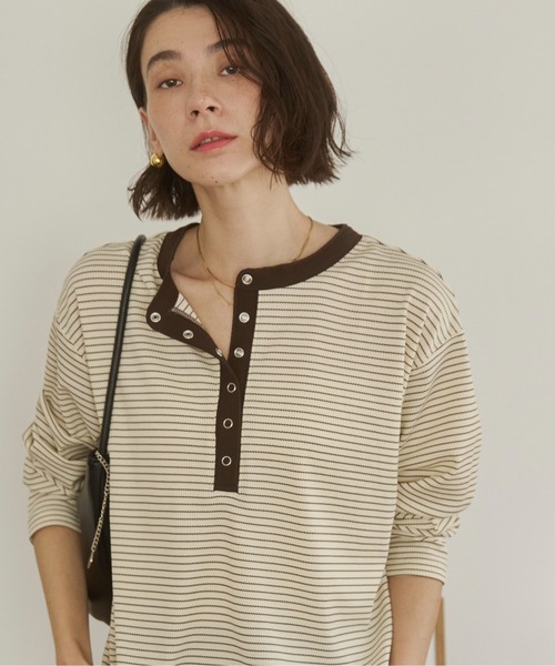 ANGIE ヘンリーネック tシャツ ワッフル ヘンリーネック プルオーバー