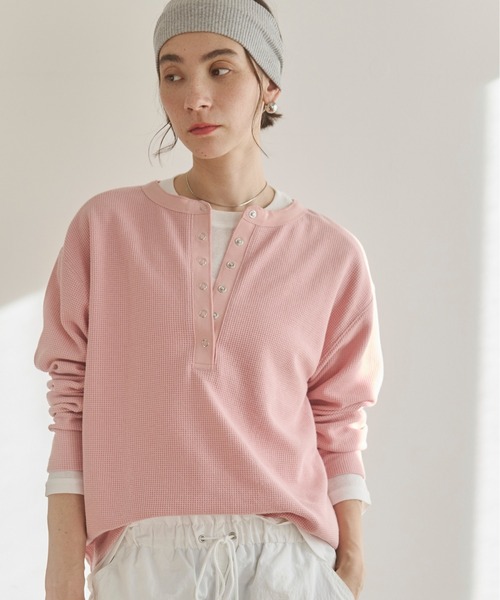 ANGIE tシャツ ワッフル ヘンリーネック プルオーバー ロンT
