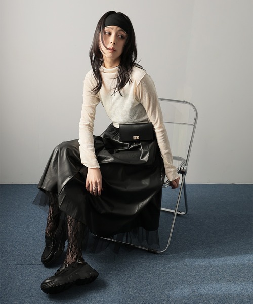 美品 AMERI VINTAGE チュールレイヤードスカート グレージュ S 洗える】チュールレイヤードプリーツスカート(ロング・マキシ丈