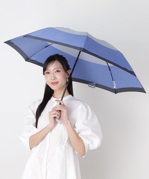 【新品】フルラ　雨傘 折りたたみ傘 ツイルボーダー　アーチロゴ　UV加工　日本製 FURLA（フルラ） uvカット 折りたたみ傘 折りたたみ傘 雨傘 日本製 UV