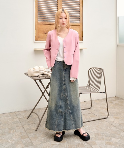 「UNE MANSION」 「LIMI」ノーカラージャケット FREE ピンク レディース_画像2