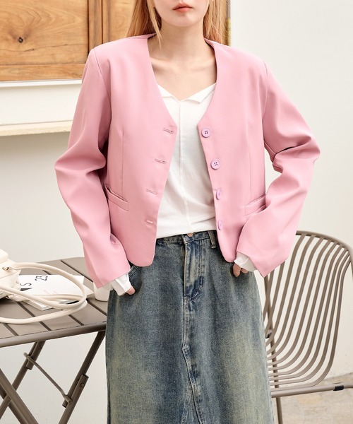 「UNE MANSION」 「LIMI」ノーカラージャケット FREE ピンク レディース_画像5