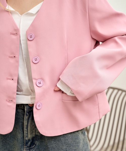 「UNE MANSION」 「LIMI」ノーカラージャケット FREE ピンク レディース_画像7