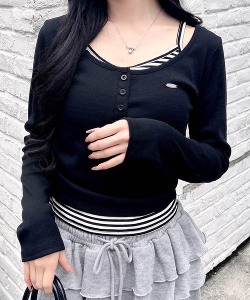 INGNI（イング） tシャツ 胸プレート付レイヤード風トップス