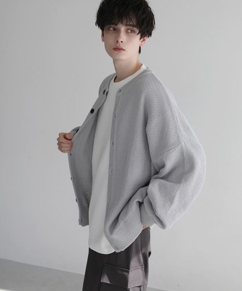 「LILL」 ニットカーディガン M ライトグレー メンズ_画像5