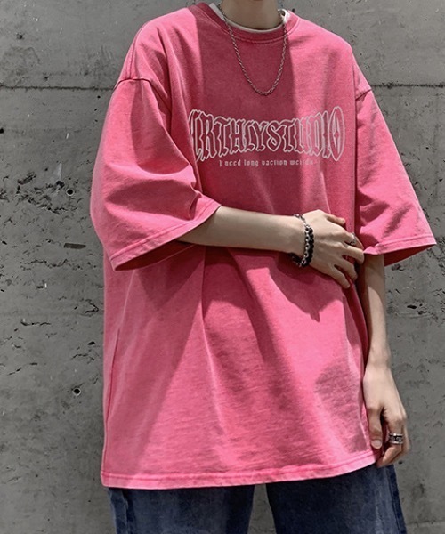 tシャツ バックムーンプリントピグメント半袖Tシャツ メンズ