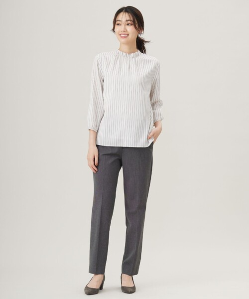 「J.PRESS」 7分袖ブラウス LARGE グレー レディース_画像2