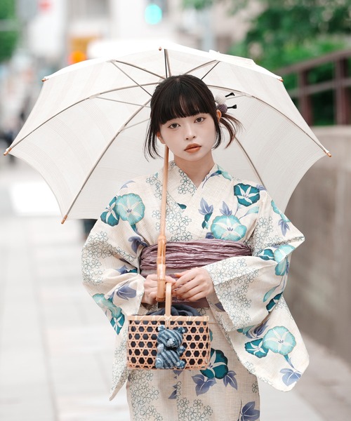 utatane 浴衣 浴衣3点セット 綿麻 水色の朝顔 レディース : ZOZOTOWN