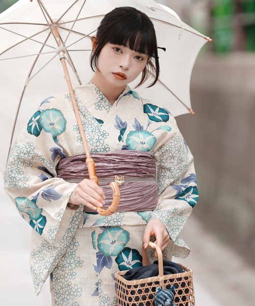 utatane 浴衣 浴衣3点セット 綿麻 水色の朝顔 レディース : ZOZOTOWN