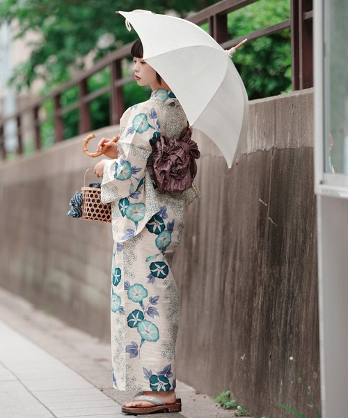 utatane 浴衣 浴衣3点セット 綿麻 水色の朝顔 レディース : ZOZOTOWN