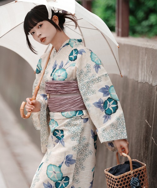 utatane 浴衣 浴衣3点セット 綿麻 水色の朝顔 レディース : ZOZOTOWN