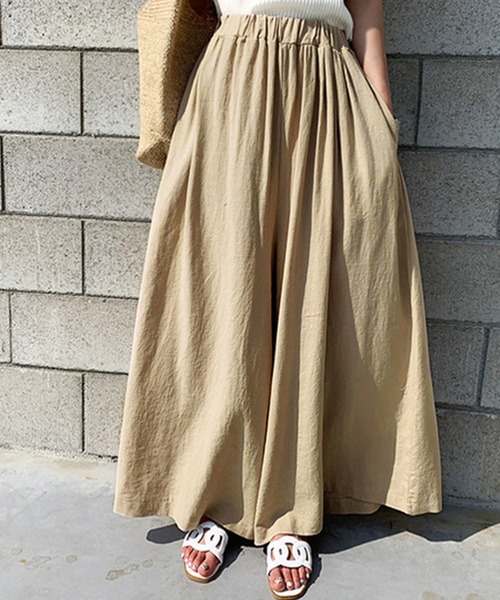 DAY CLOSET パンツ レディース リネン風きれいめスカンツワイド