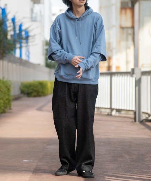 パーカー フーディ M~XL プルオーバー フェイクレイヤード セール】【FVLMEN】fake layered sweat pullover parka/フェイク