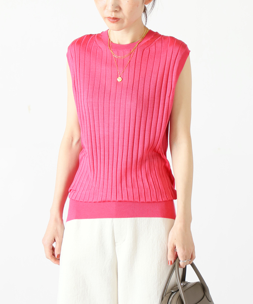 SLOANE for VERMEIL par iena18Gシルクリブ半袖ニット VERMEIL par iena ニット 【SLOANE/スローン】別注18Gワイドリブ
