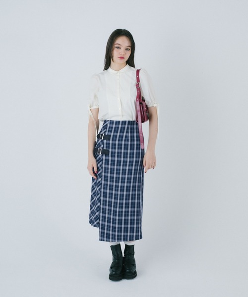 tinajojun / ラップ風チェック柄スカート【12/8までの価格】 TINA：JOJUN スカート ラップ風 チェック柄スカート レディース
