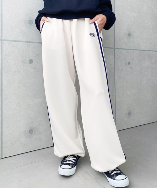 moment+ パンツ ロゴ刺繍トラックジャージパンツ レディース