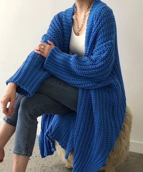 カーディガン ローゲージオーバーサイズロングカーディガン レディース